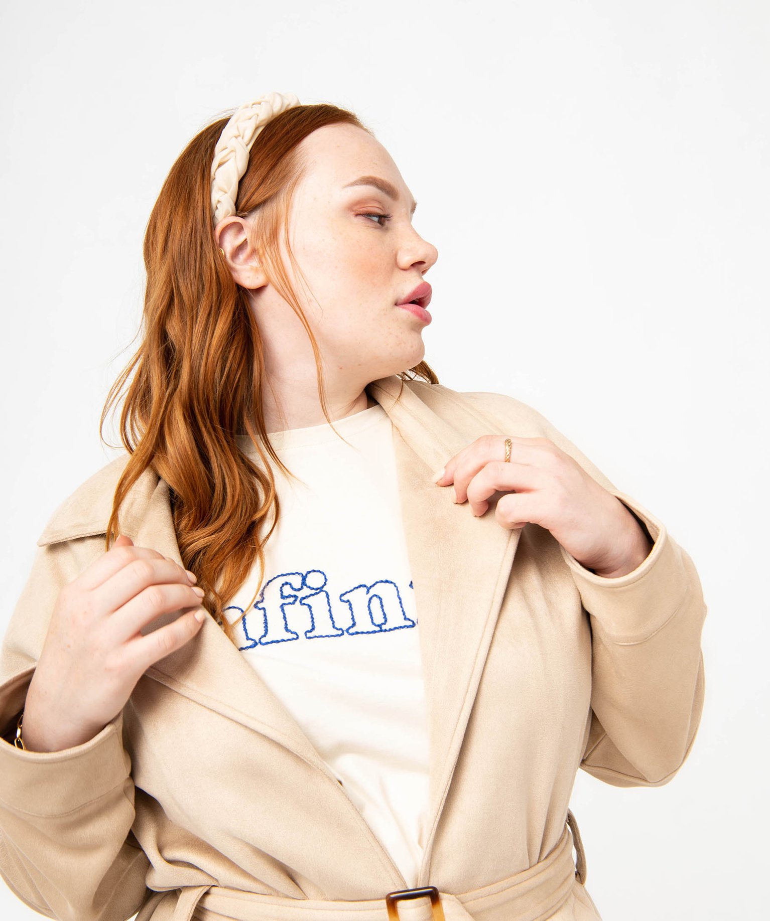 Trench en suédine avec ceinture femme grande taille beige | GEMO