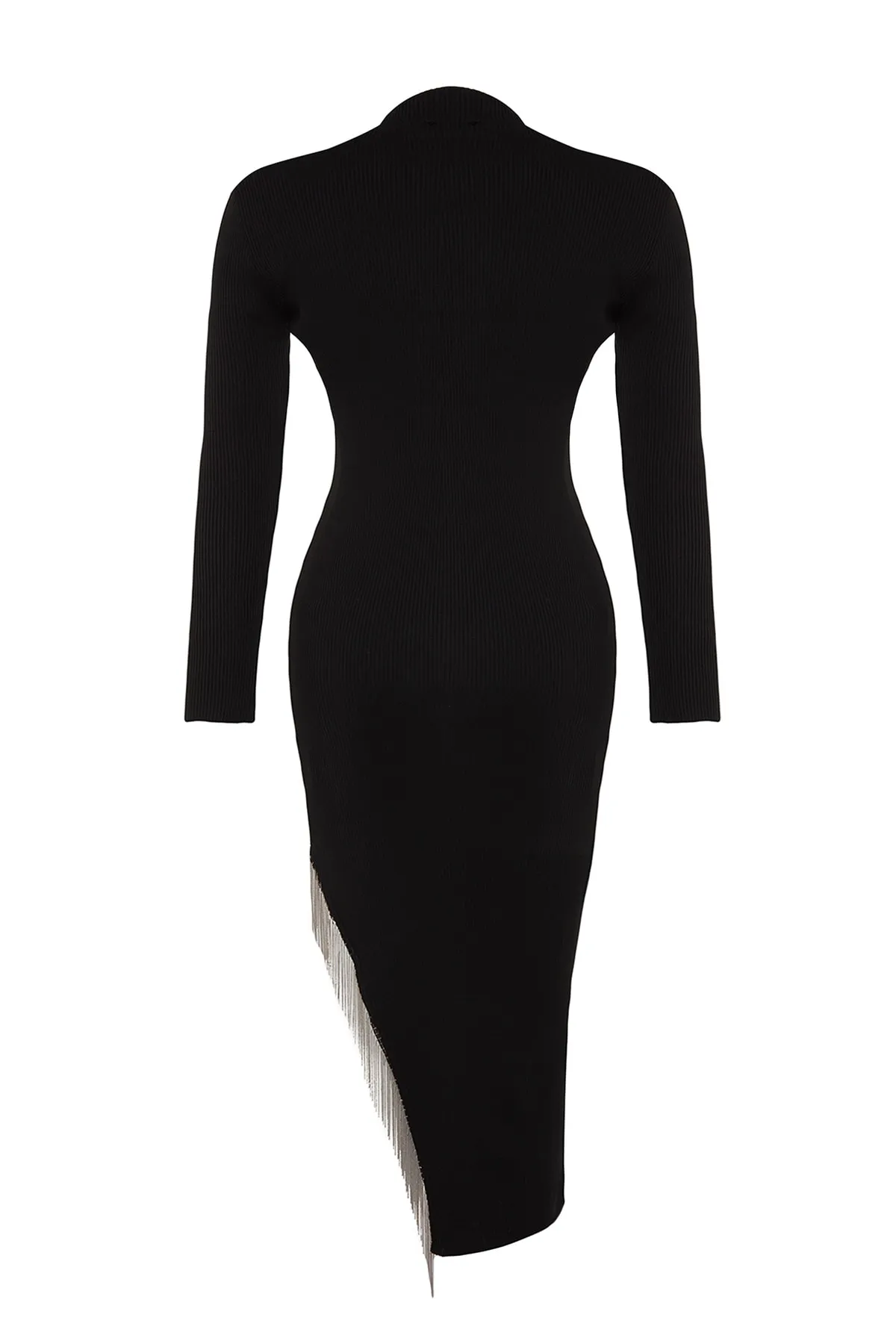 Trendyol Curve  Schwarzes Strickkleid mit asymmetrischem Schnitt und Accessoire-Details TBBAW24AH00006
