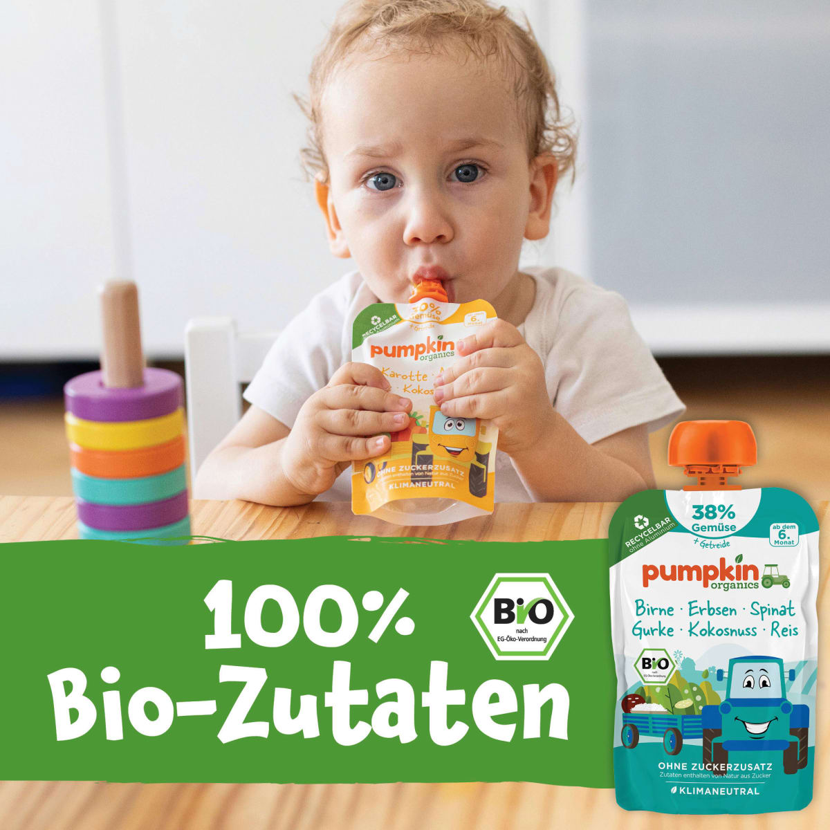 Quetschie Birne, Erbsen, Spinat, Gurke, Kokos & Reis, ab 6 Monaten, 100 g