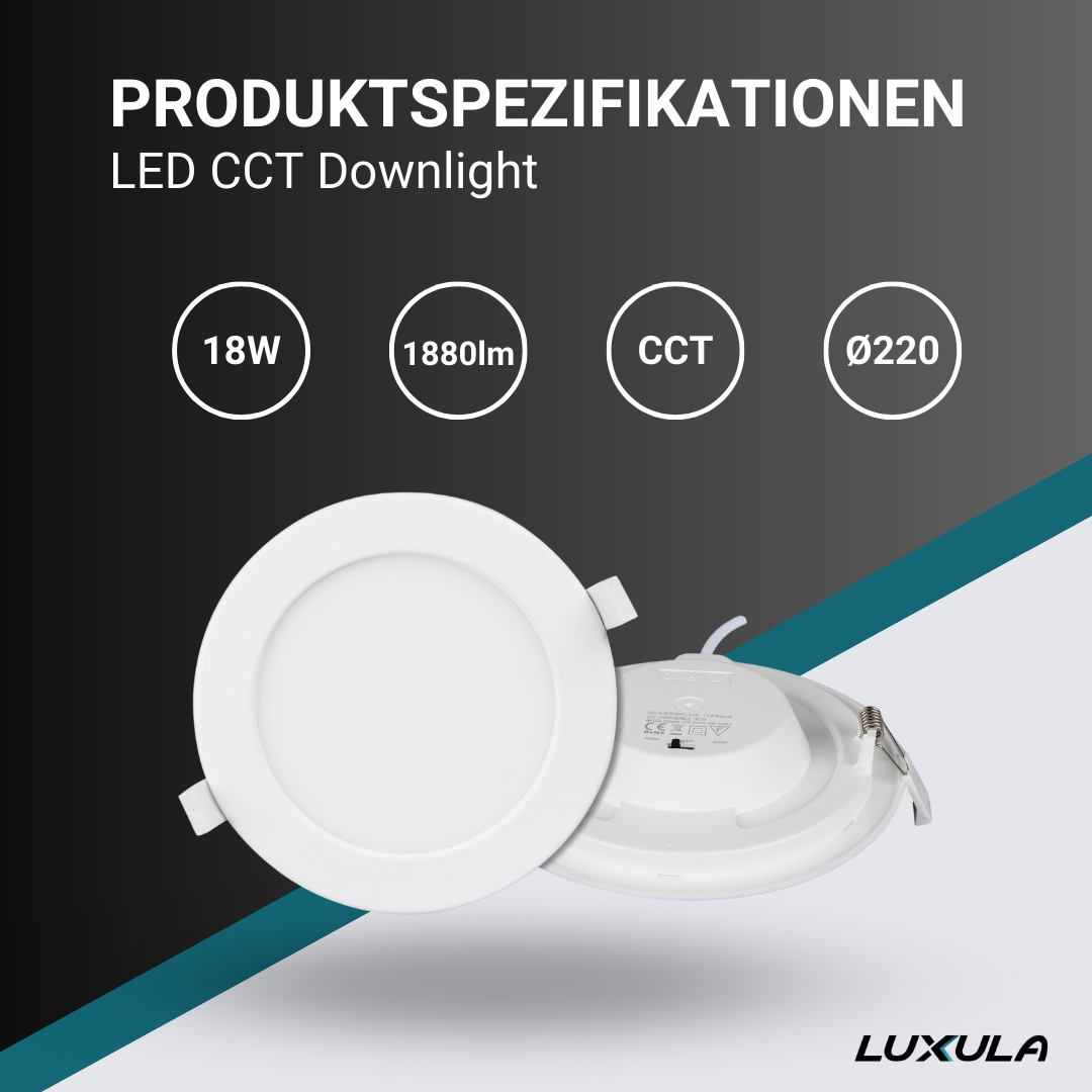 LUXULA LED CCT Downlight, 18W, ø220mm