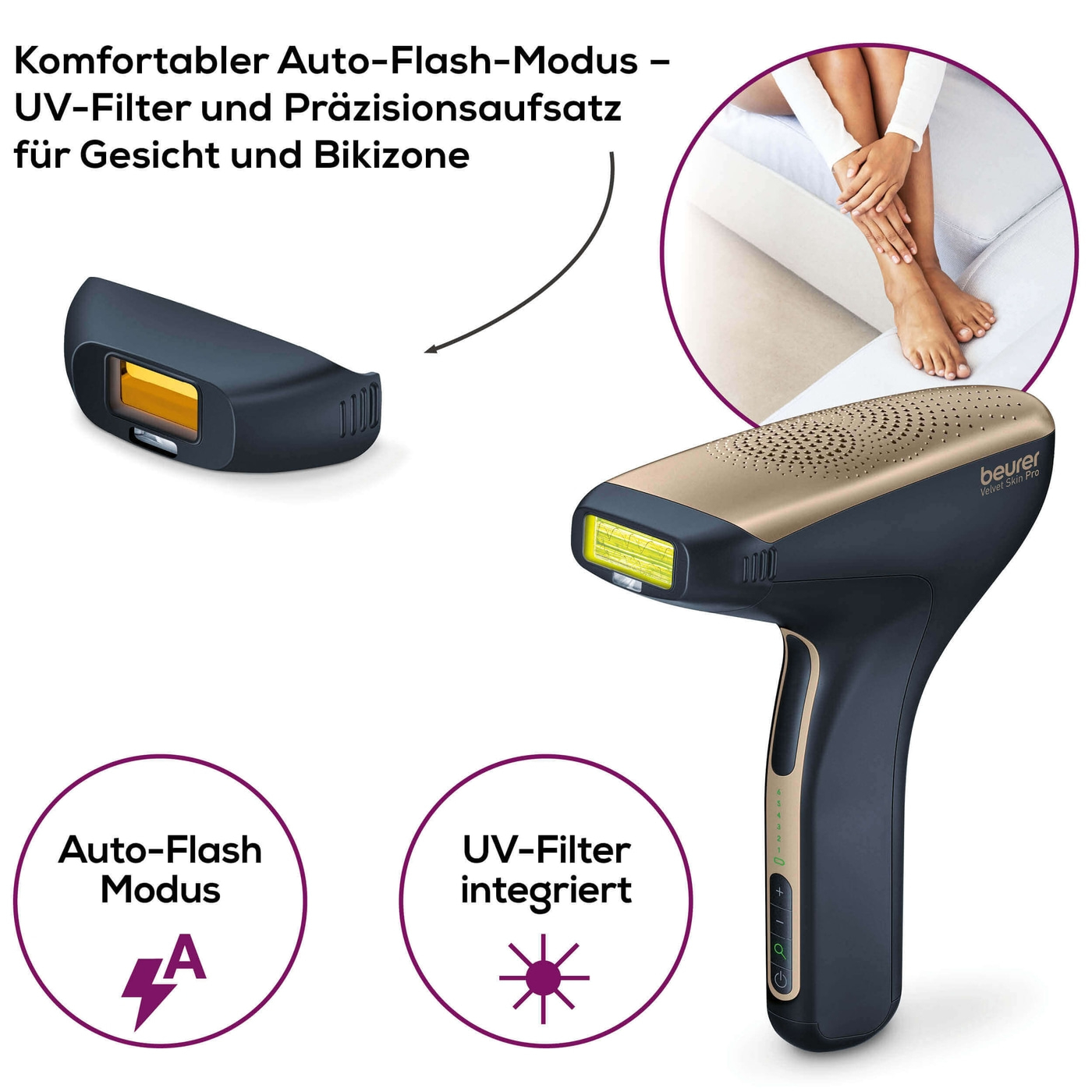 Beurer dauerhafte Haarentfernung IPL VelvetSkinPro Black-IPL Haarentfernungsgerät mit integriertem Akku