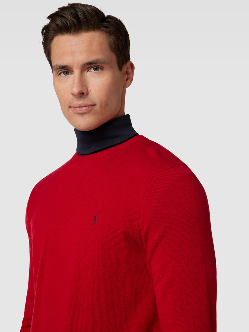 Strickpullover aus Wolle mit Logo-Stitching in rot
