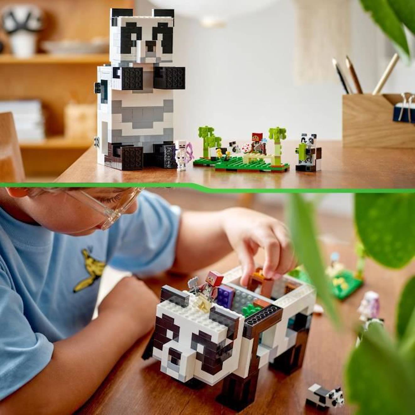 LEGO Minecraft 21245 Le Refuge Panda, Jouet de Maison, avec Figurines Animaux et Squelette noir
