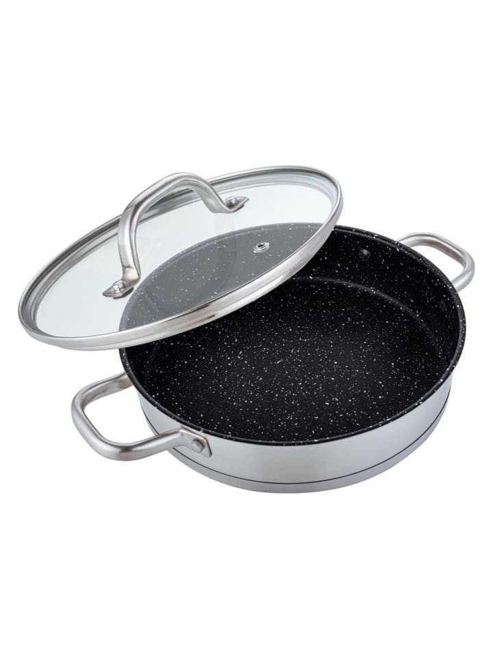 Michelino Servierpfanne Ø 28cm Serie Edelstahl Pfanne mit Glasdeckel in Silber günstig kaufen 28 cm