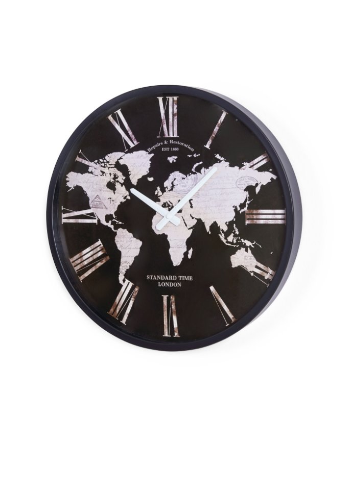 Wanduhr mit Weltkarten-Motiv