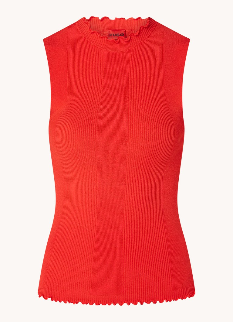 HUGO BOSS Swilk Fine Knit Sleeveless Top with Rib Structure