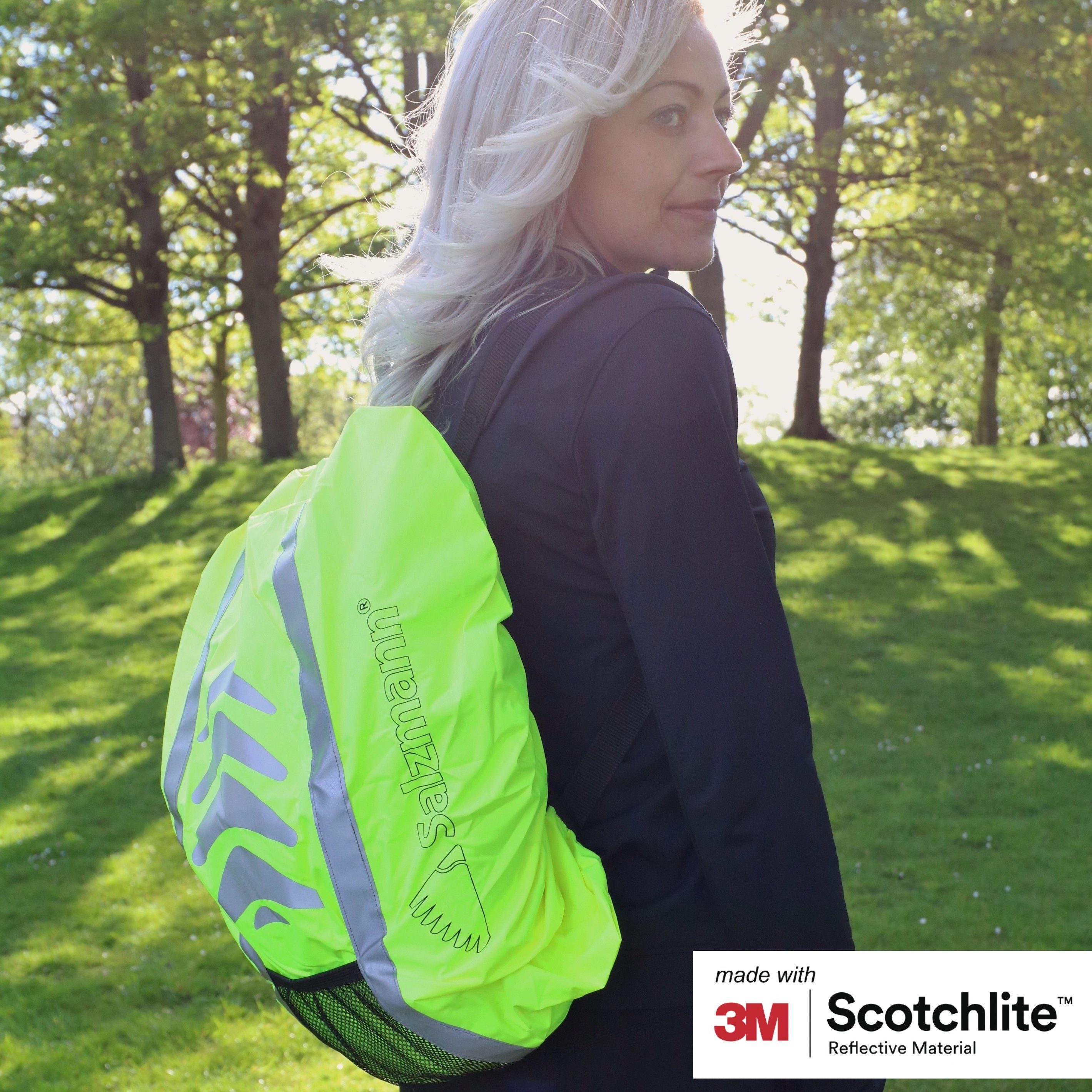 Salzmann Rucksack-Regenschutz  Reflektierender Rucksacküberzug  Hergestellt mit 3M Scotchlite
