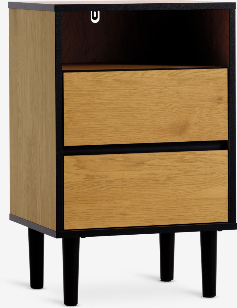 ODENSE 2-drawer bedside table, oak/black