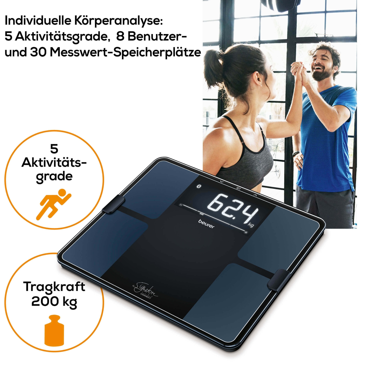 Beurer Diagnosewaage BF 915 Signature Line-Körperfettwaage mit einfacher Bedienung, App-Anbindung & XXL-Format - bis 200 kg