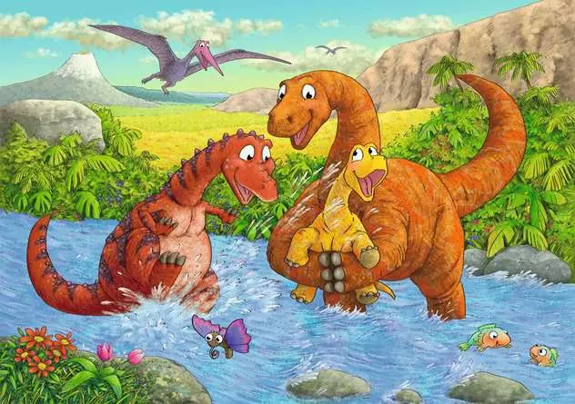 Kinderpuzzle ab 4 Jahren - Spielende Dinos - 24 Teile