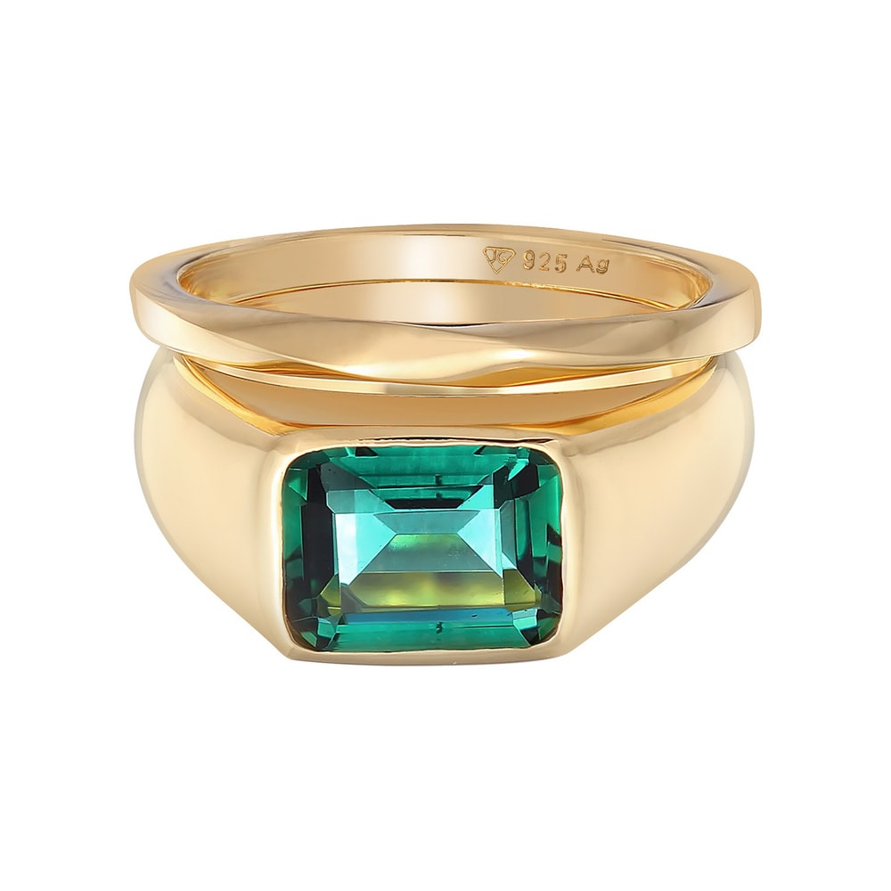 Elli PREMIUM Elli PREMIUM Bague Femmes Sceau classique Set de 2 avec pierre précieuse de quart Bague