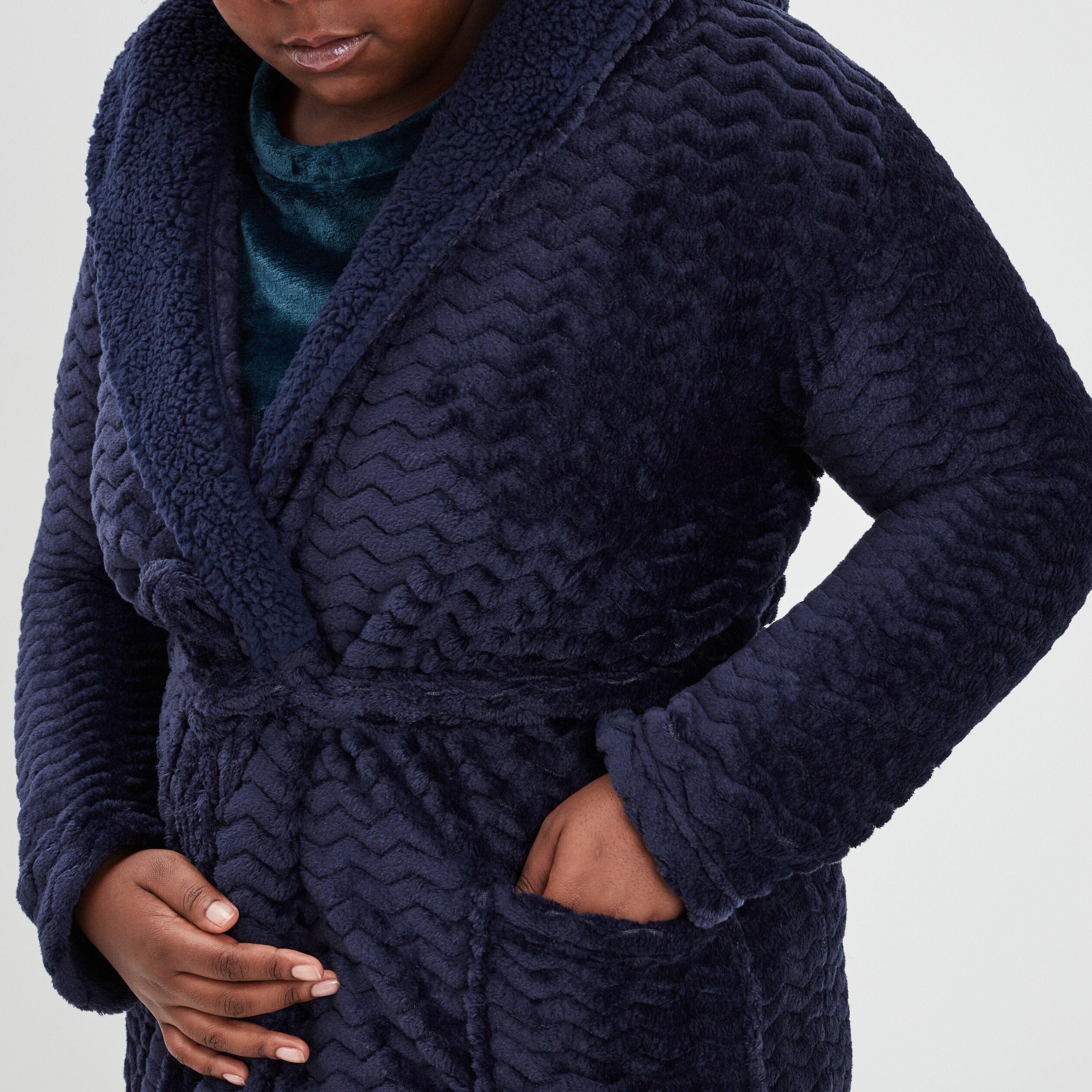 Peignoir velours fils métallisés bleu marine femme grande taille | La Halle