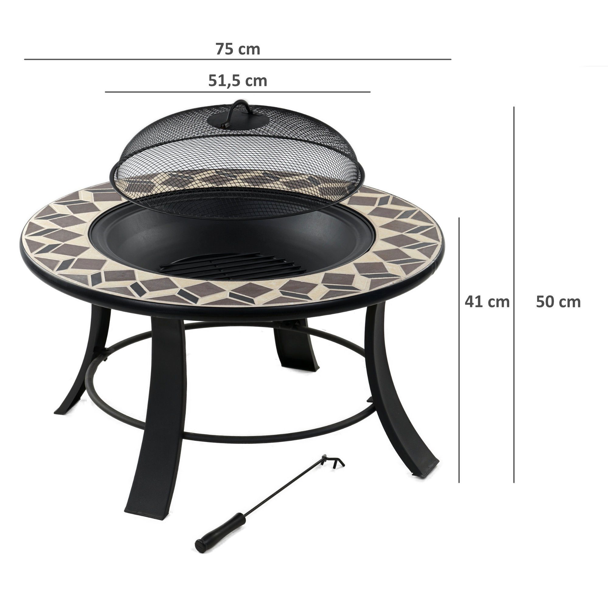 BBQ-Toro Feuerschale Feuerschale, Ø 75 cm, Feuerstelle mit Funkenschutz und Schürhaken
