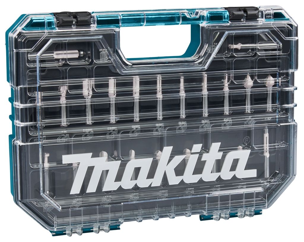 Juego de fresas para router Makita Accessories D-74784 de 8 mm, 22 piezas, en estuche de plástico.