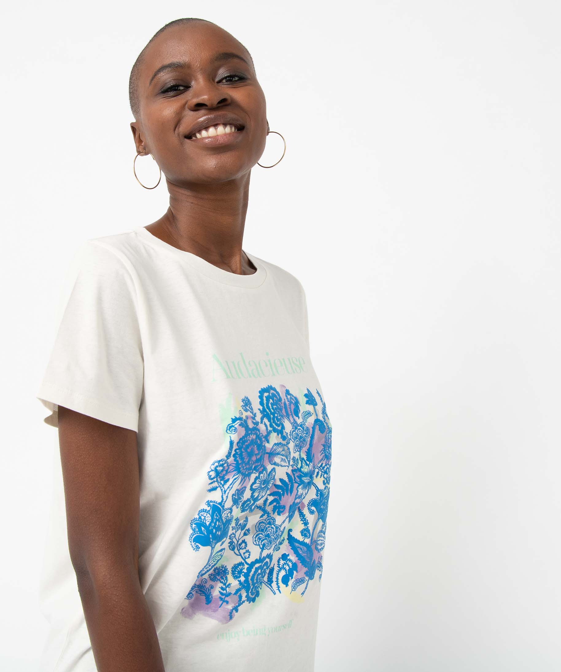 Tee-shirt femme à manches courtes avec motif XXL ecru | GEMO