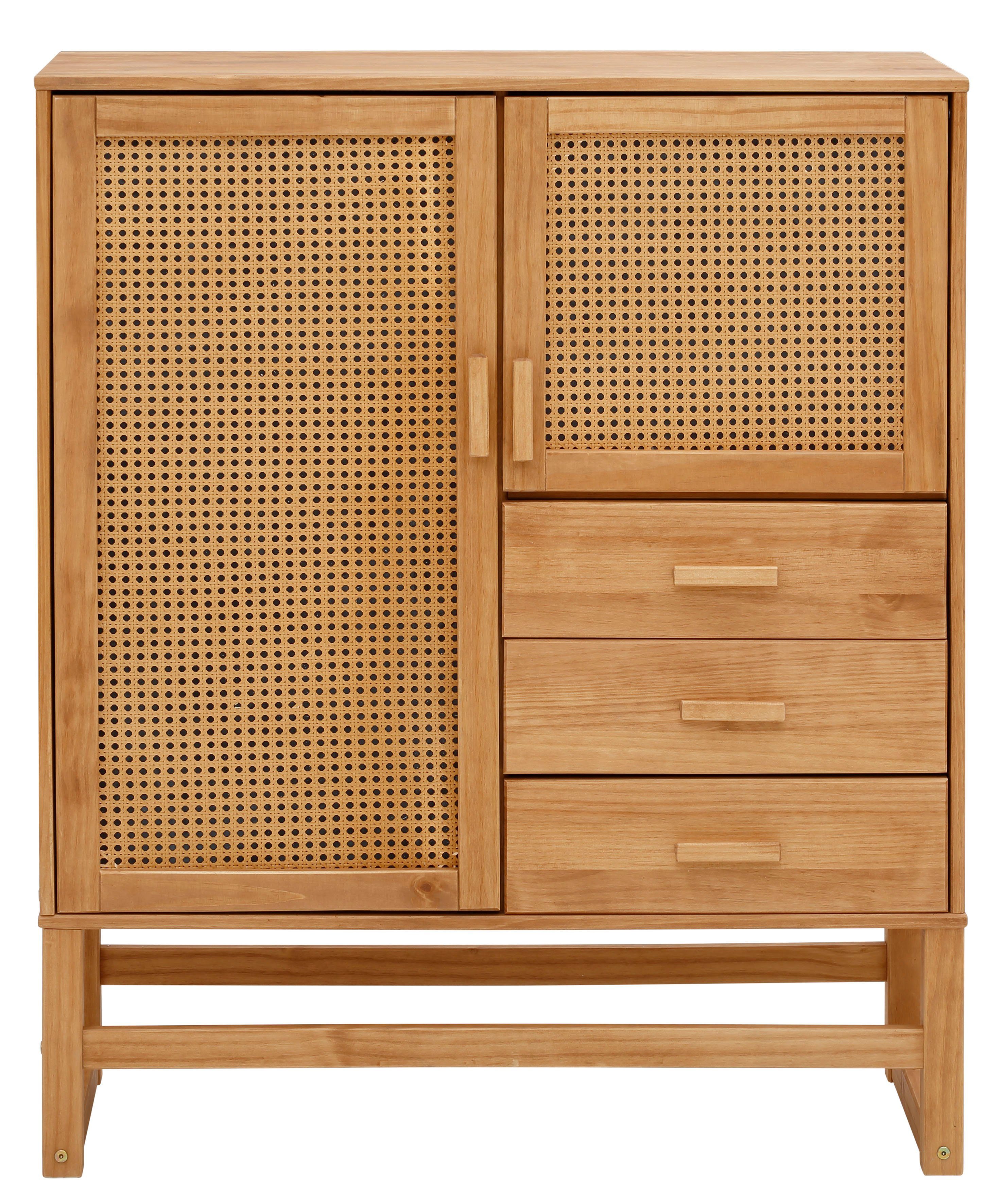 Home affaire Highboard, mit Rattangeflecht auf den Türfronten, Massivholz, zwei Farbvarianten