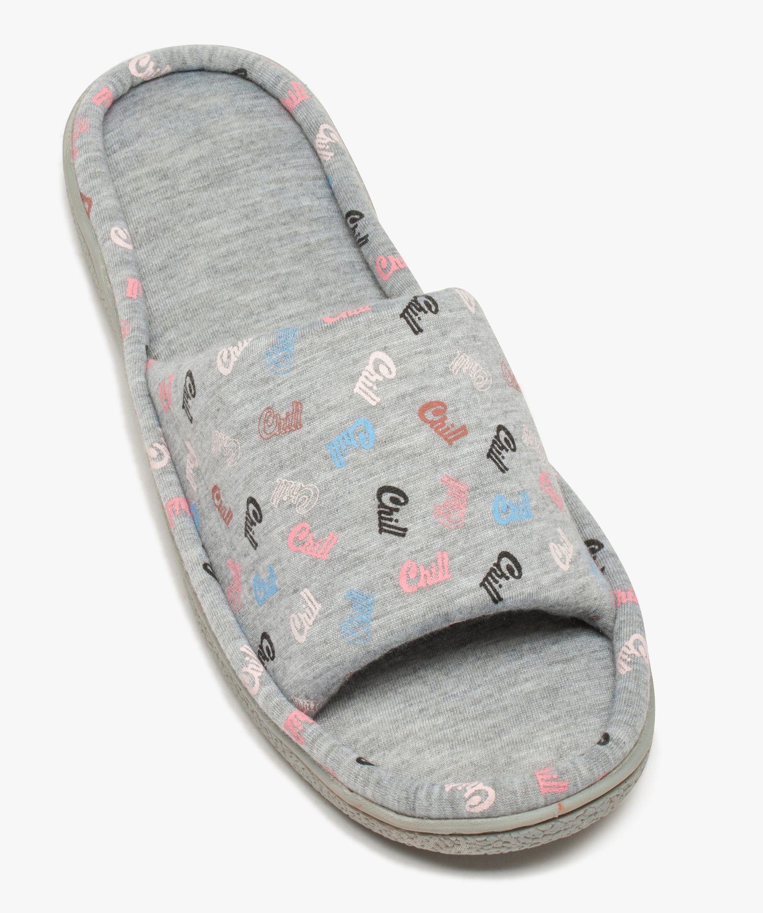 Chaussons femme mules plates en jersey imprimé gris | GEMO
