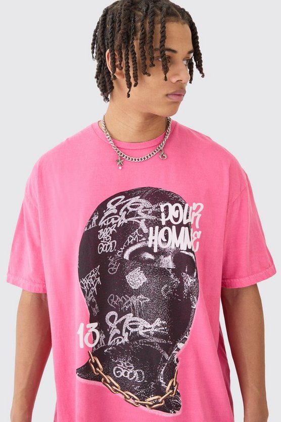 Oversize T-Shirt mit Masken-Print