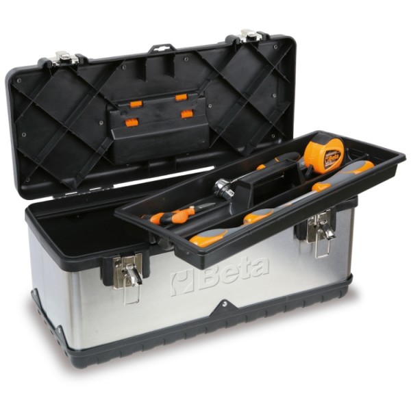 Caja de herramientas Beta 021171045 de acero inoxidable con un surtido de 74 piezas.