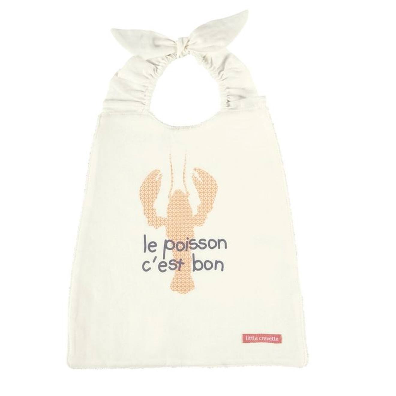 Bavoir élastiqué lin et coton bio* Le poisson c'est bon beige