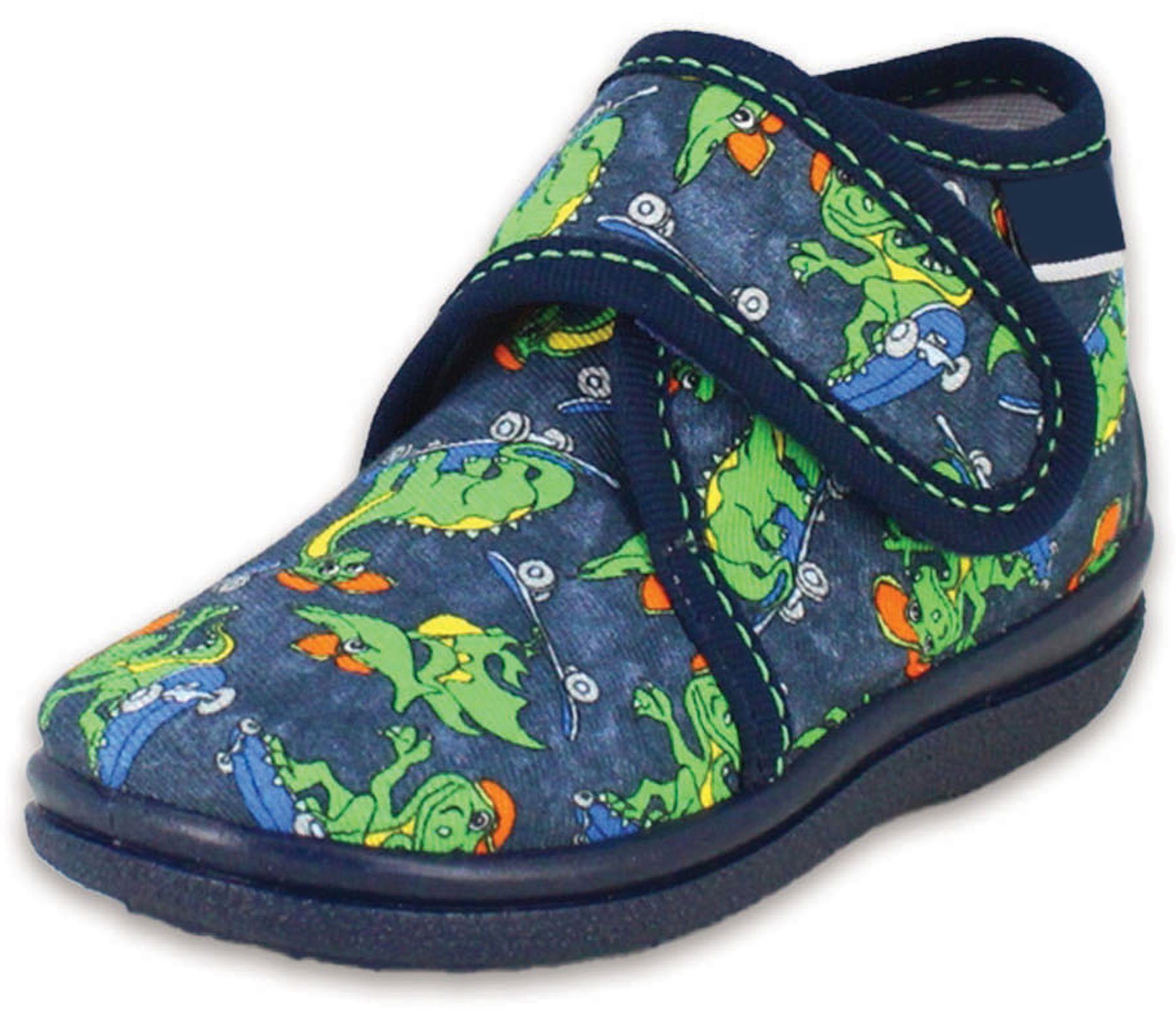 Beck Kleinkind Hausschuh Skate Dino Hausschuh (atmungsaktiver, leichter Schuh, für die Kita und Zuhause) rutschfeste flexible Laufsohle, verstellbarer Klettverschluss
