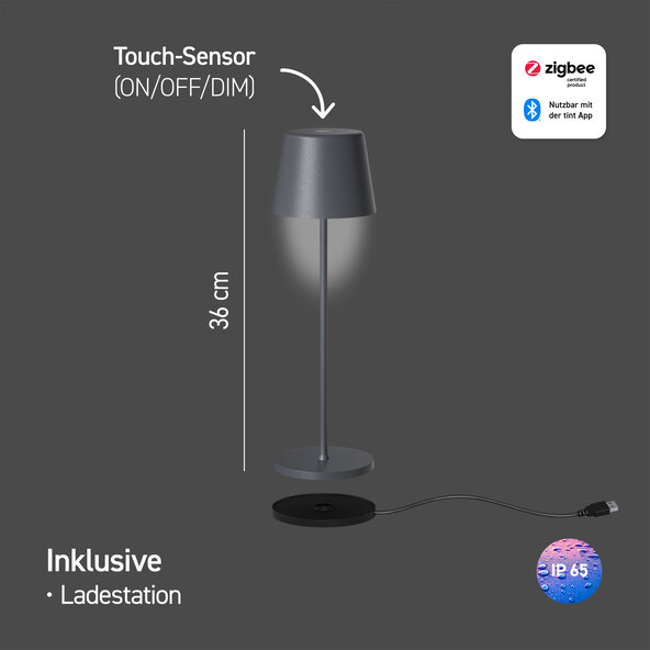 Smarte LED-Akku-Tischleuchte Dalia white+color, anthrazit