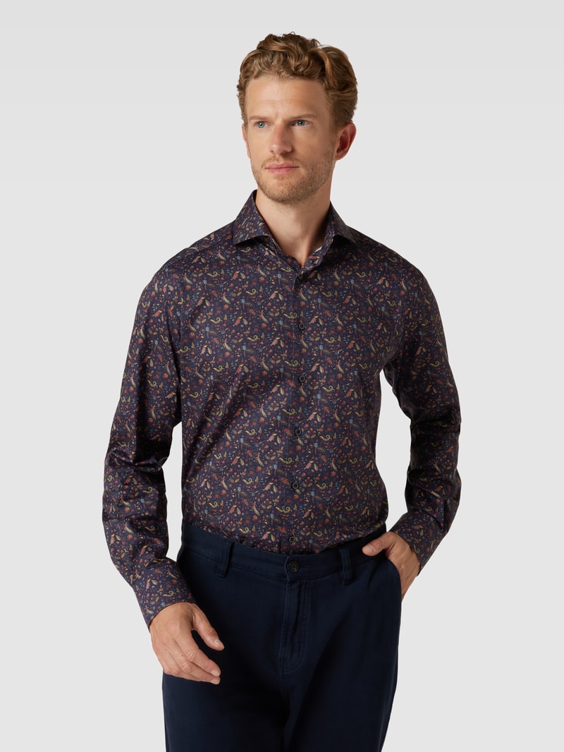 Comfort Fit Business-Hemd mit Allover-Muster in marineblau