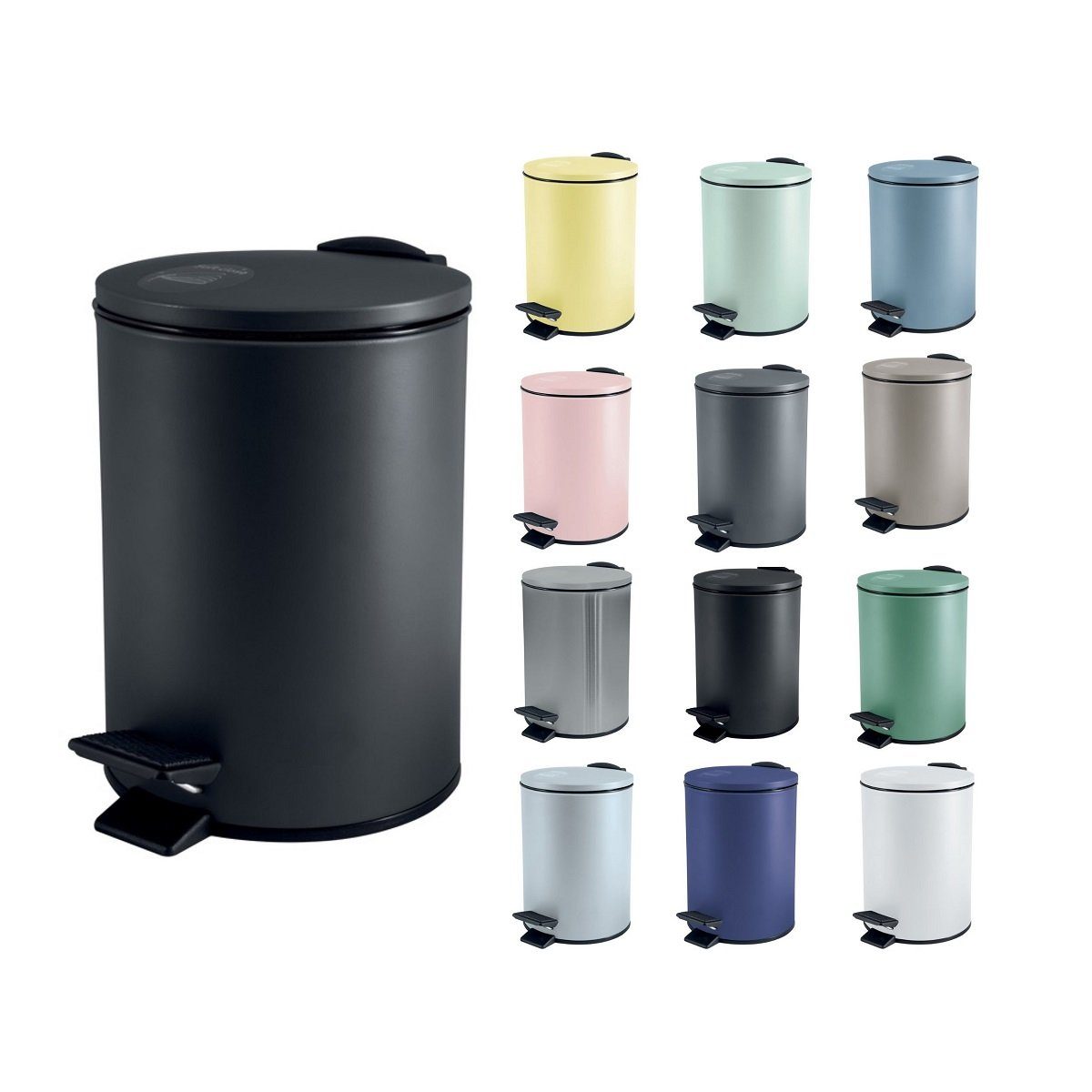 spirella Kosmetikeimer ADELAR, Treteimer mit Softclose-Absenkautomatik, herausnehmbarem Inneneimer, Anti-Fingerprint-Beschichtung, matt Finish, 3L, schwarz