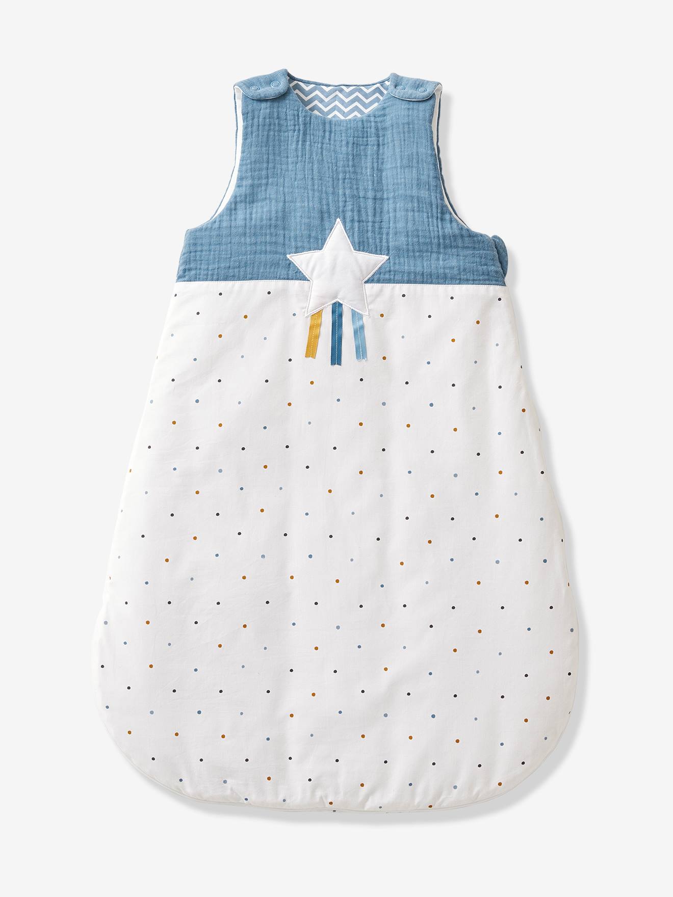 Vertbaudet Ärmelloser Baby Schlafsack PEGASUS Oeko Tex - blau/weiß getupft
