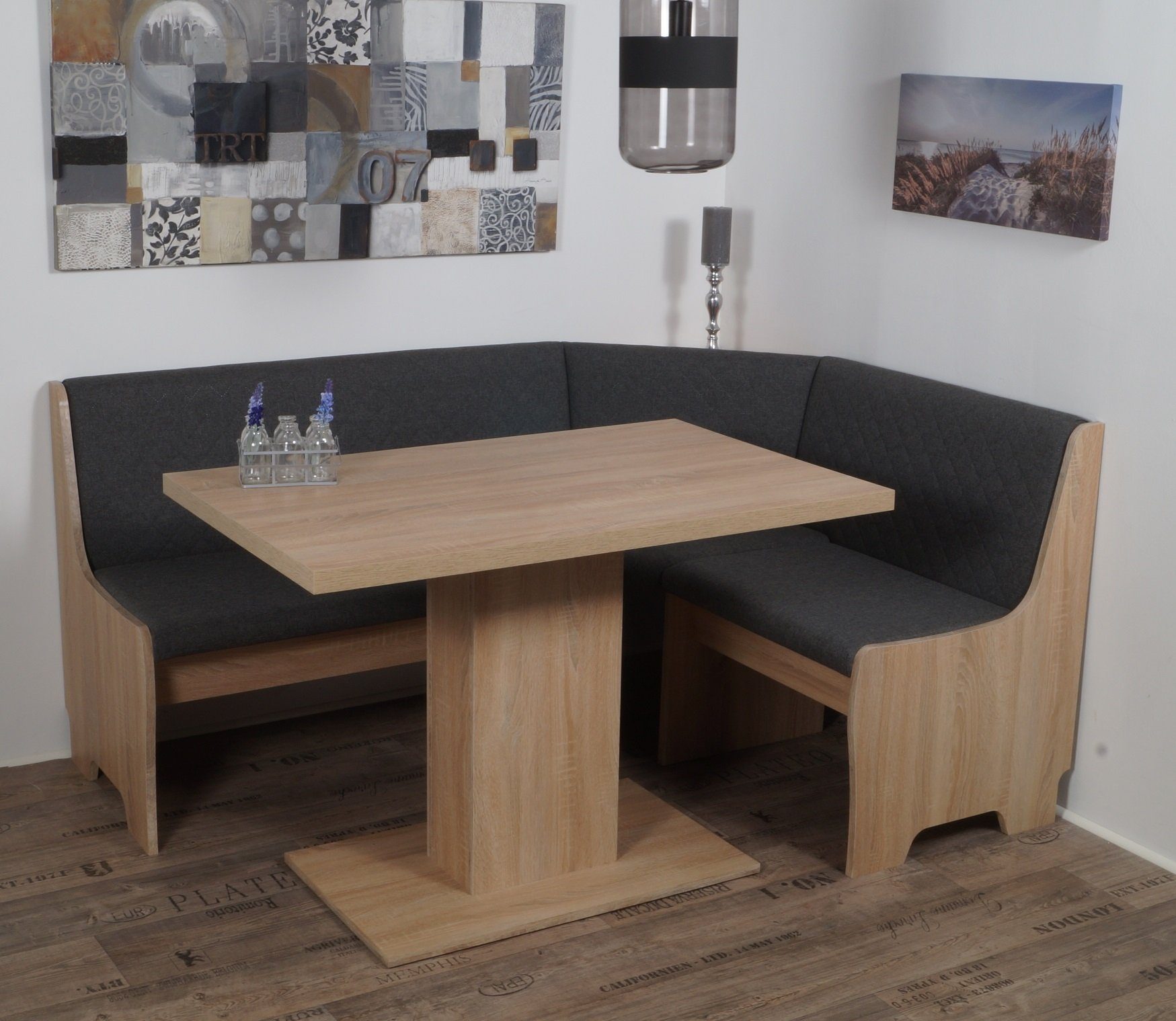 Stolebaenk Eckbankgruppe Bremen OLNIPI, (Eckbank Set, 1xEckbank, 1xTisch, 2x Stuhl), Links und rechts aufbaubar