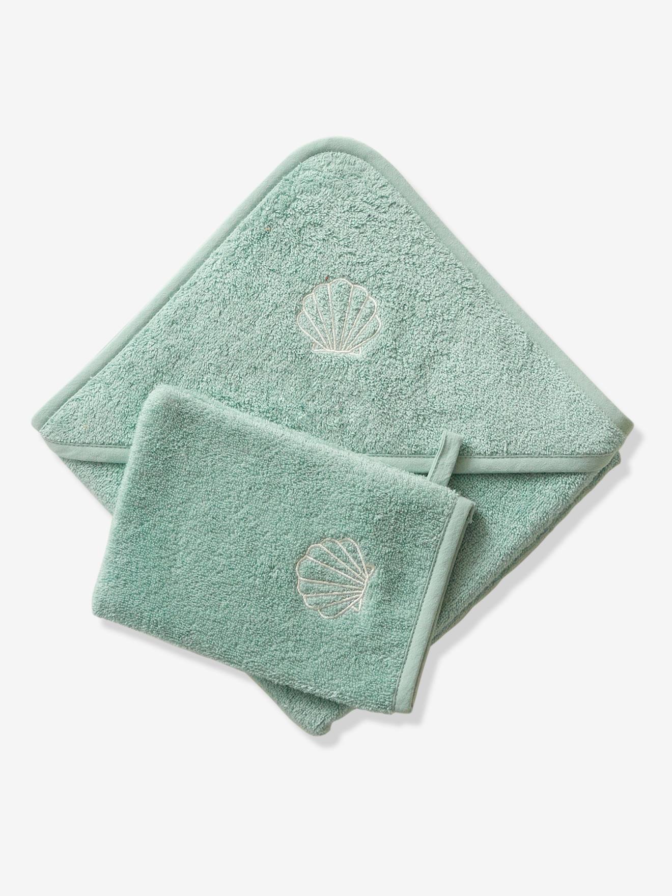 Cape de bain personnalisable + gant de toilette bleu moyen