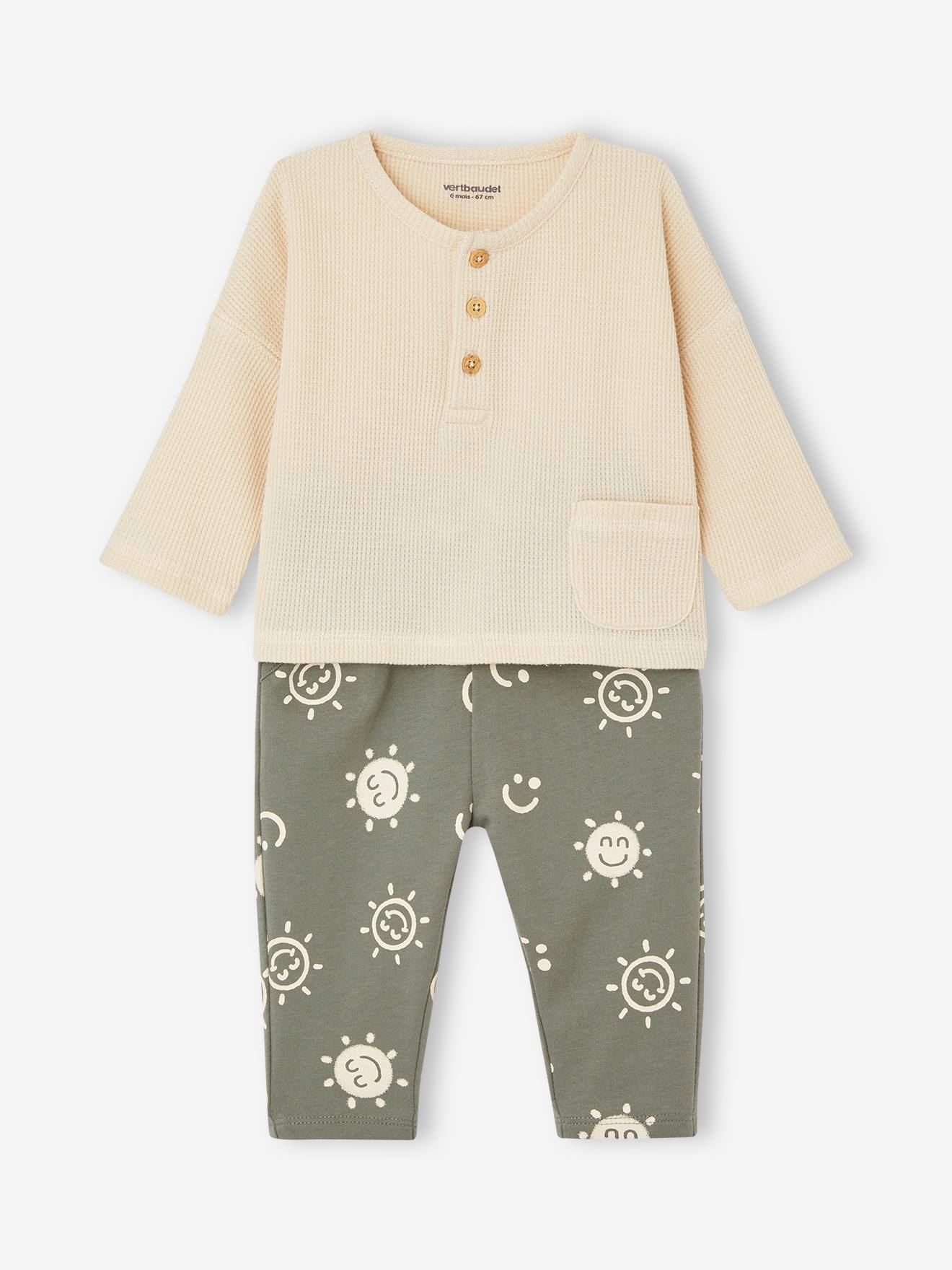 Vertbaudet Baby-Set: Shirt & Sweathose Oeko-Tex - khaki