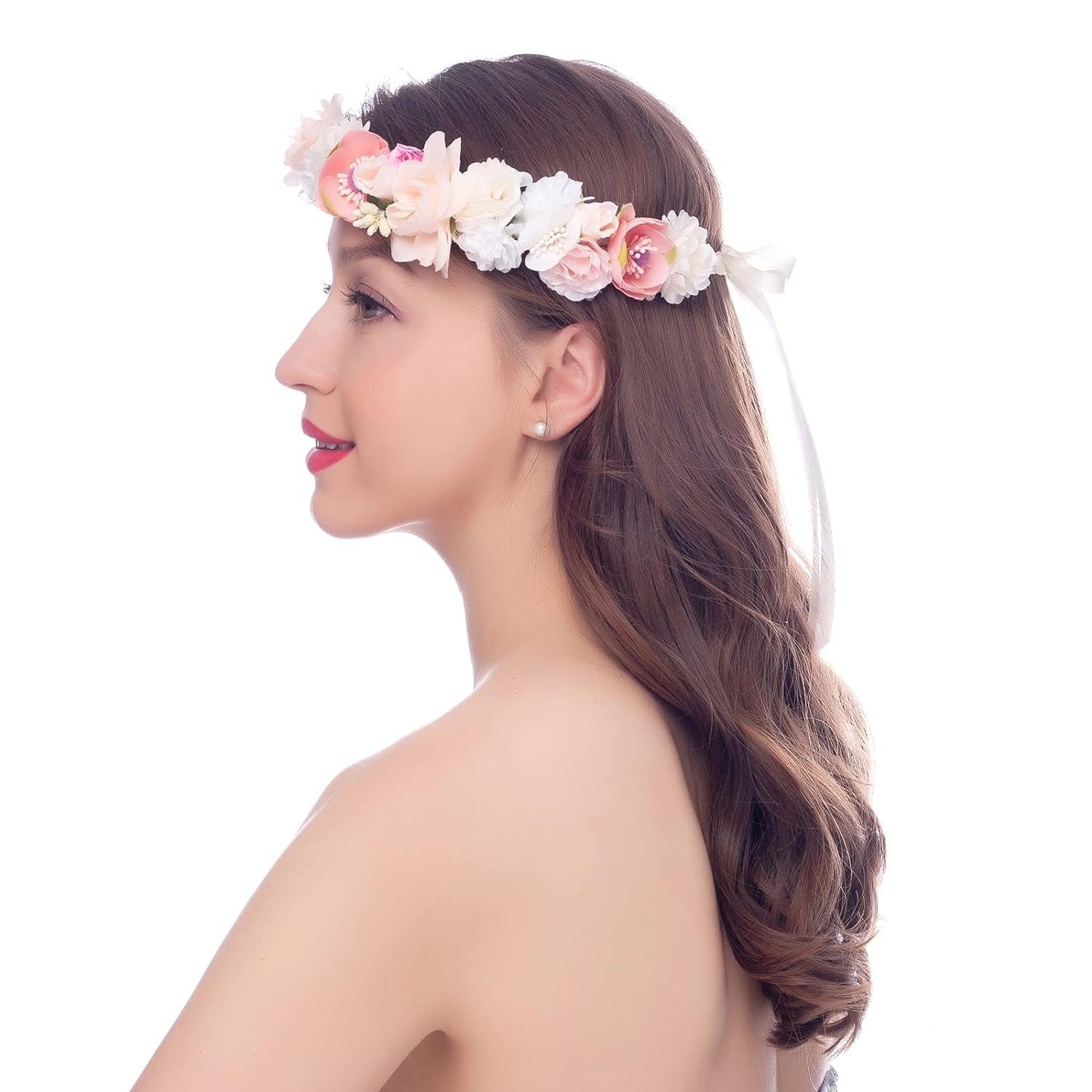 COUNJOYING Haarband Damen Haarband Mädchen Blumenkranz Haare für Hochzeit Party 50cm Lang