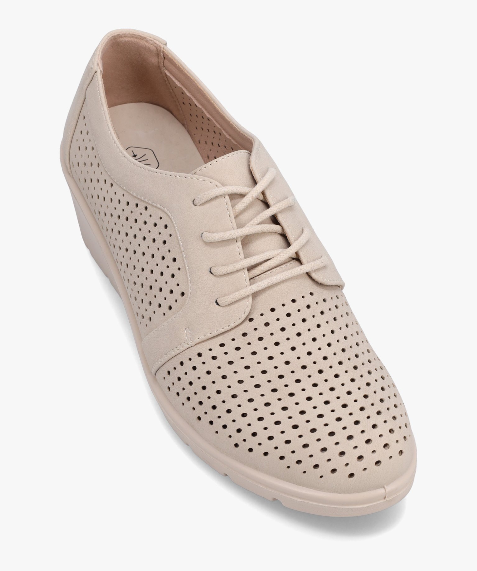 Derbies femme confort à talon dessus uni ajouré beige | GEMO