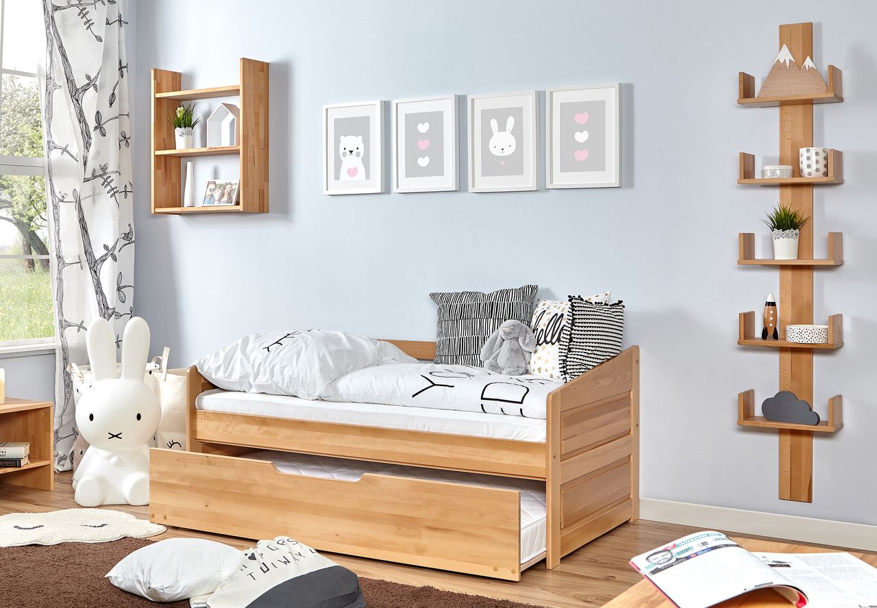 Ticaa Sofabett MINI Micki Buche 80x160 cm Var 1 - mit Zusatzbett - inkl. 2 Matratzen