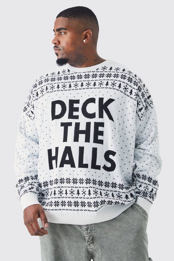 Plus Oversize Weihnachtspullover mit Deck The Halls Print