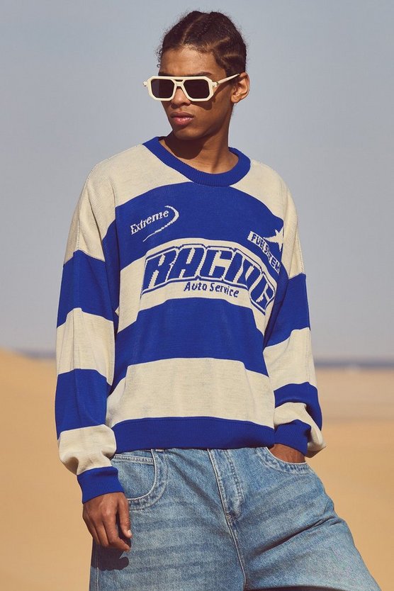 Oversized Boxy Drop Shoulder Moto Knit Jumper