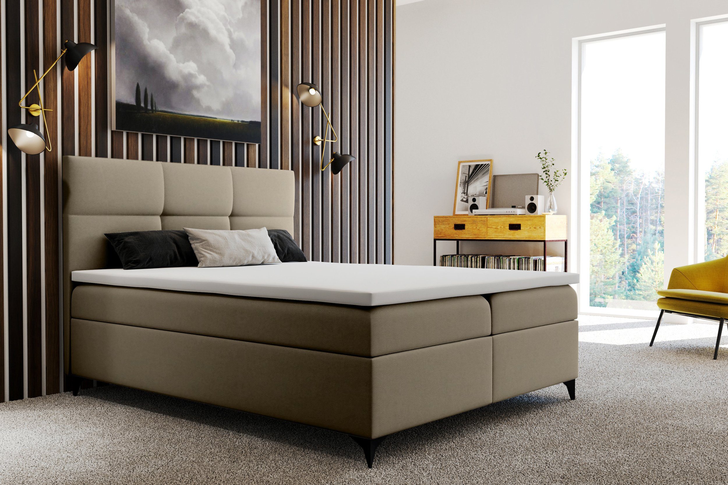 Stylefy Boxspringbett Libra (Schlafzimmerbett, Bett), 140/160/180/200 x 200 cm, wahlweise mit Topper, mit Taschenfederkern Matratze, Bettkasten, Kopfteil gepolstert