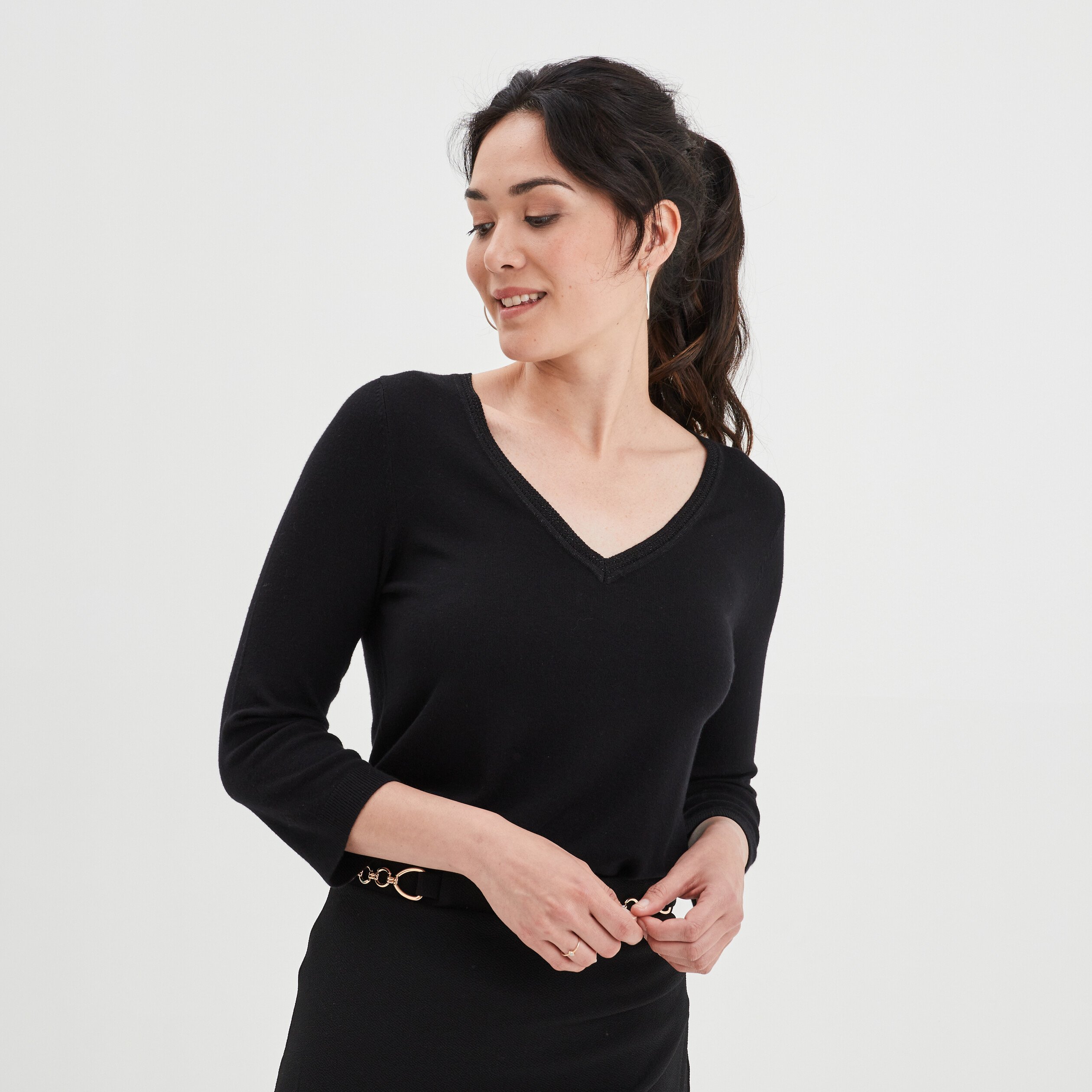 Pull dos dentelle manches 3 4 Mosquitos noir femme | La Halle