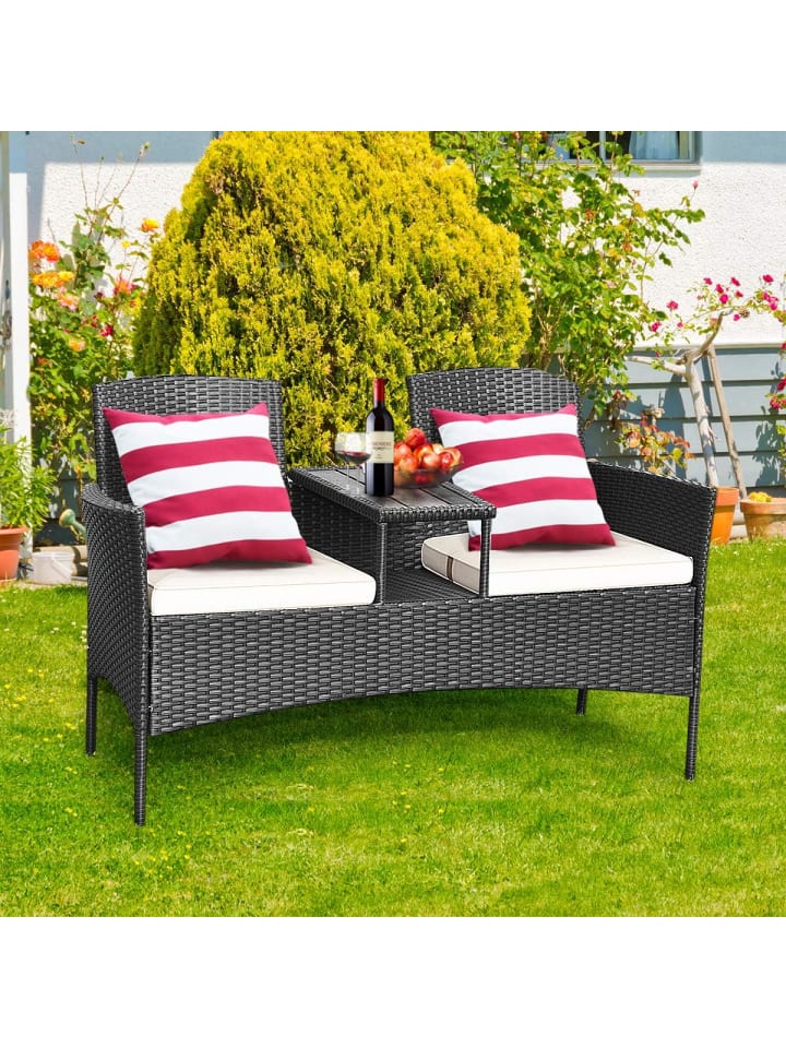 COSTWAY 2-Sitzer Gartenbank Set mit Tisch & Kissen in Weiß günstig kaufen onesize