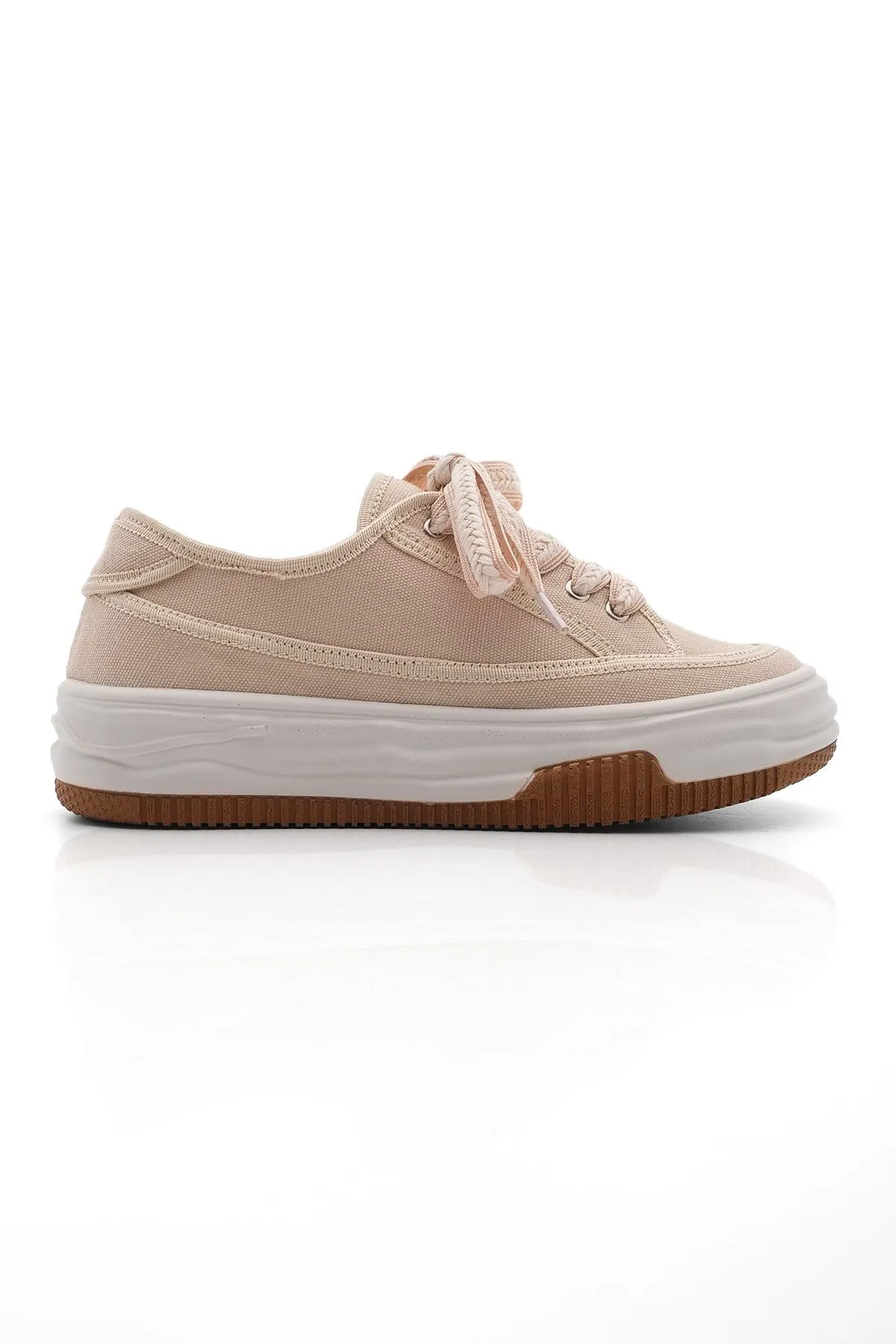 Marjin  Damen-Sneaker, hohe Sohle, Schnür-Sportschuhe aus Stoff, Kotnel beige