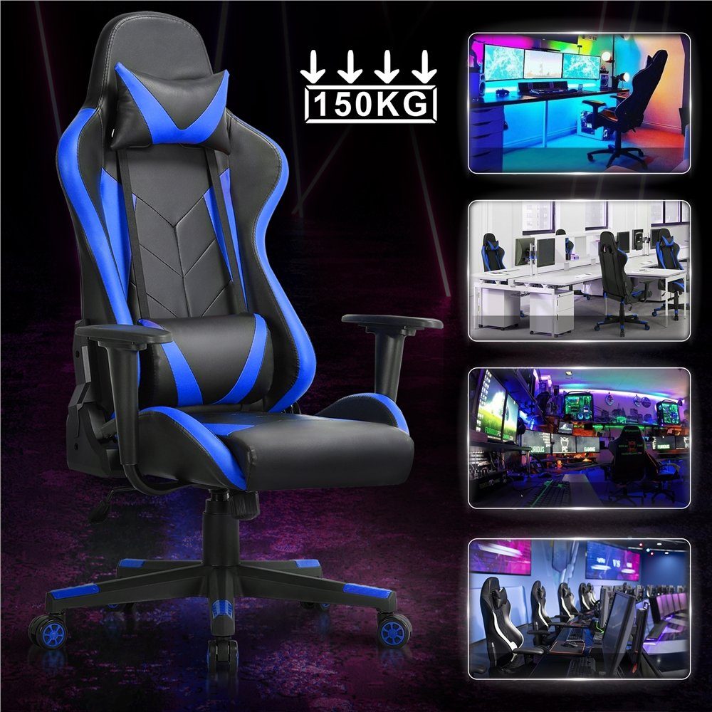 Yaheetech Gaming-Stuhl, Ergonomisches Design mit Kopfstütze und Lendenkissen