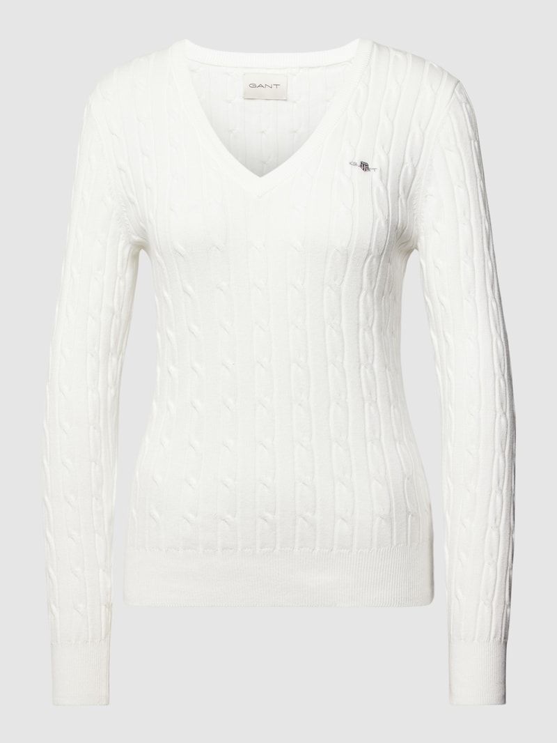 Strickpullover mit Zopfmuster in ecru