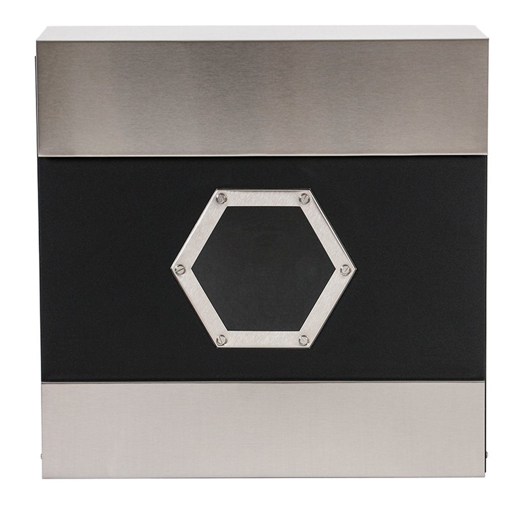 Mucola Wandbriefkasten Briefkasten Wandbriefkasten Edelstahl Zeitungsfach Design Modern (Stück, Premium-Briefkasten), Schutzklappe lässt Regen abfließen