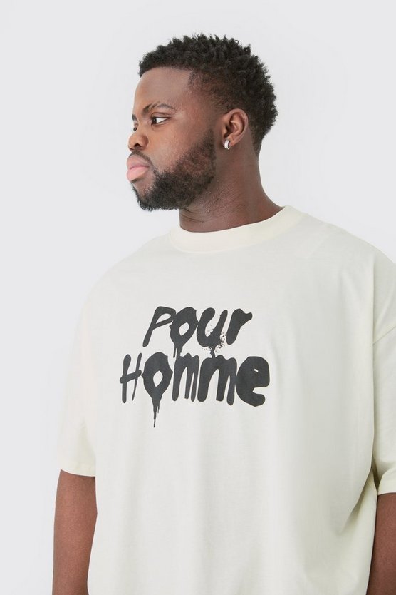 Plus Oversize T-Shirt mit Pour Homme Grafitti Print