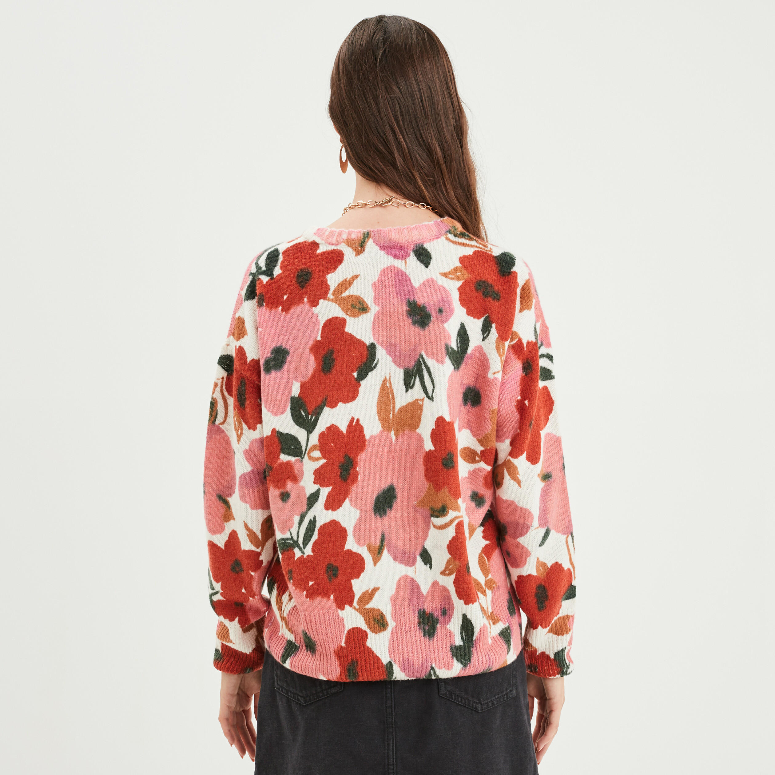 Pull col rond manches longues multicolore femme | La Halle