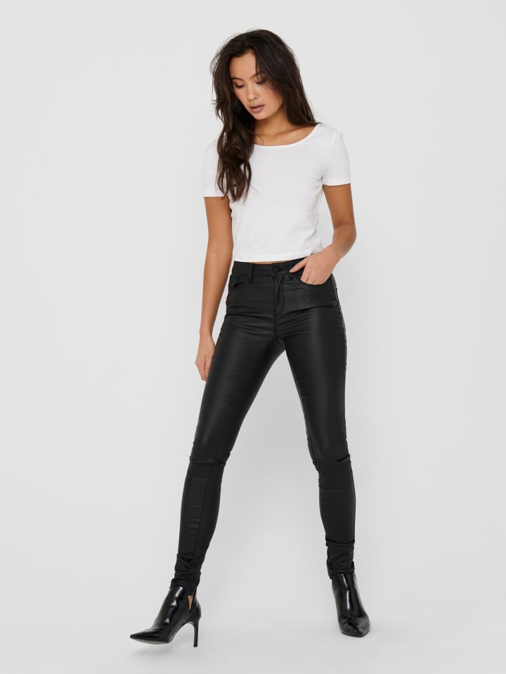 ONLY Skinny Fit Jeans PU Kunstleder Hose Mid Rise Pants Trousers ONLANNE in Schwarz günstig kaufen XS