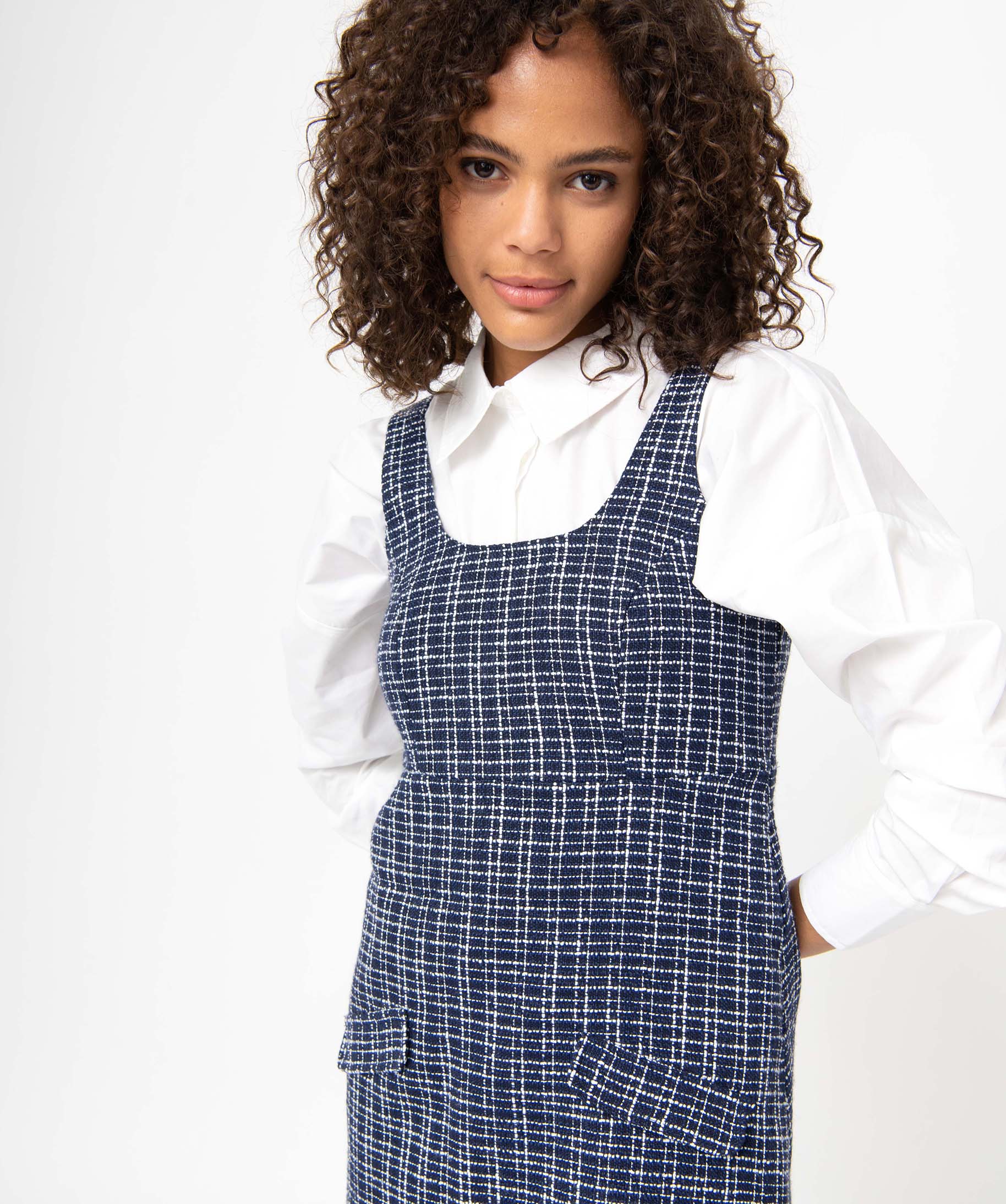 Robe femme à bretelles aspect tweed bleu | GEMO