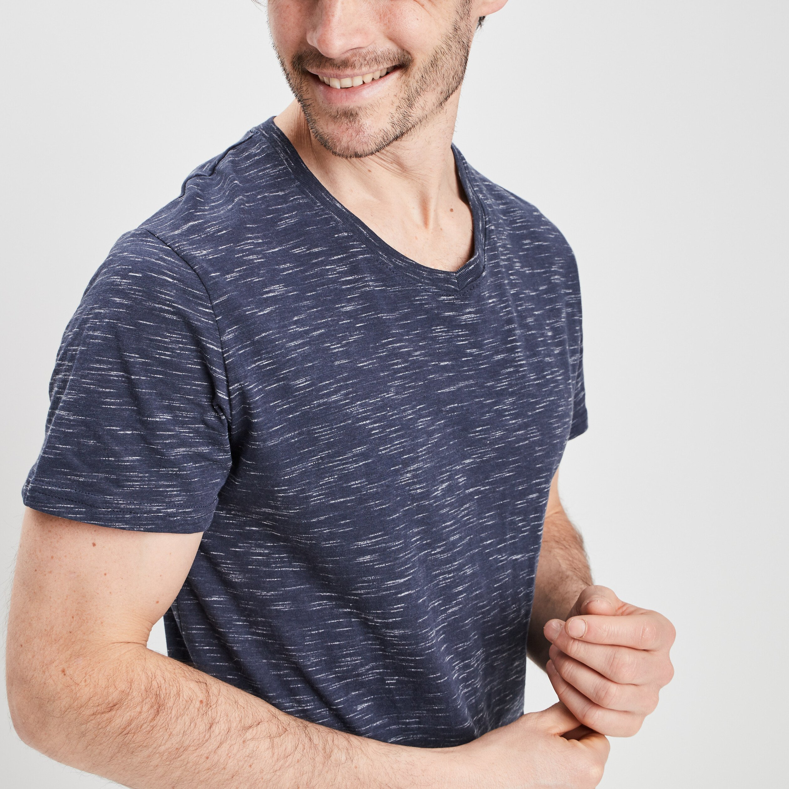 T-shirt manches courtes chiné bleu homme | La Halle
