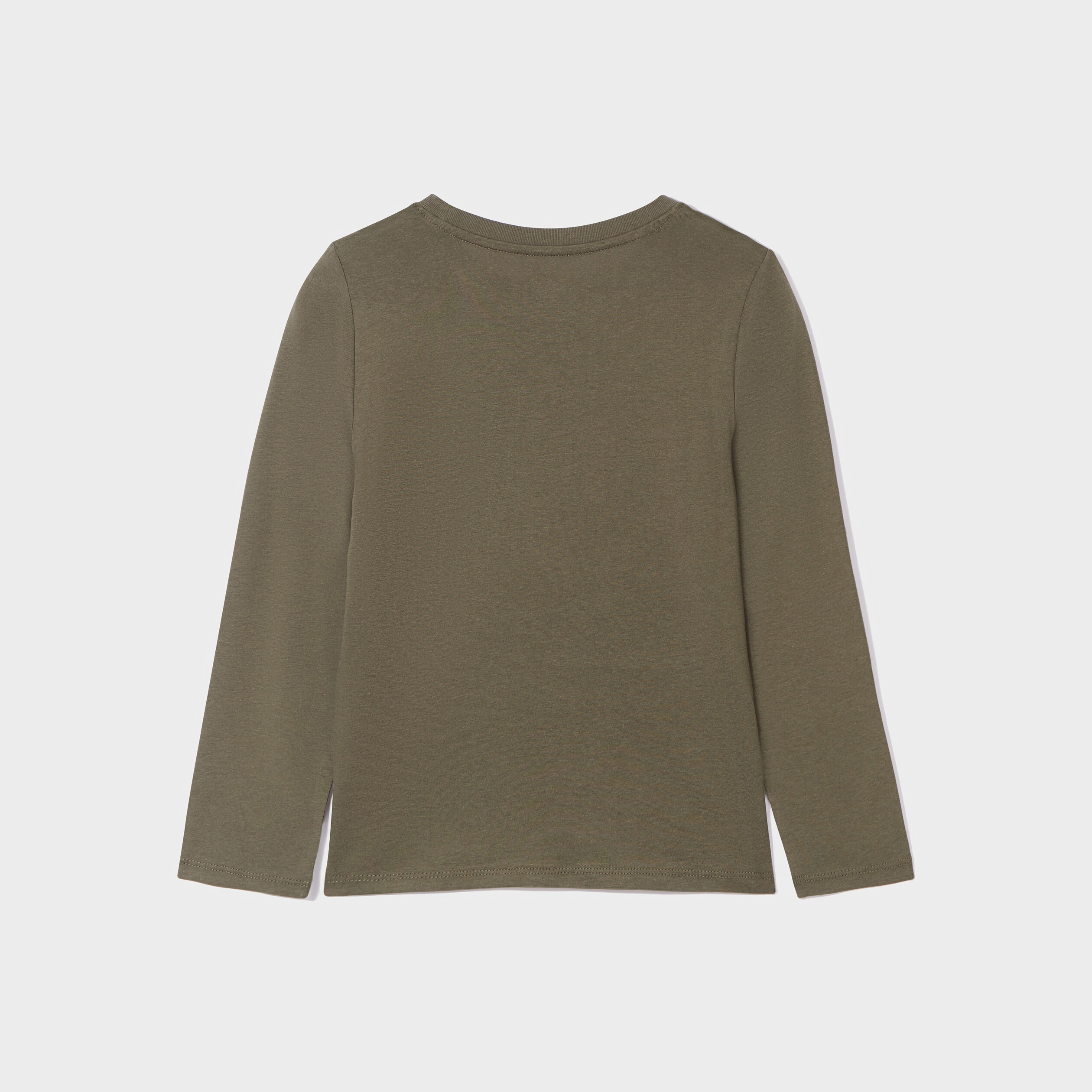 T-shirt col rond manches longues coton vert kaki garçon | La Halle